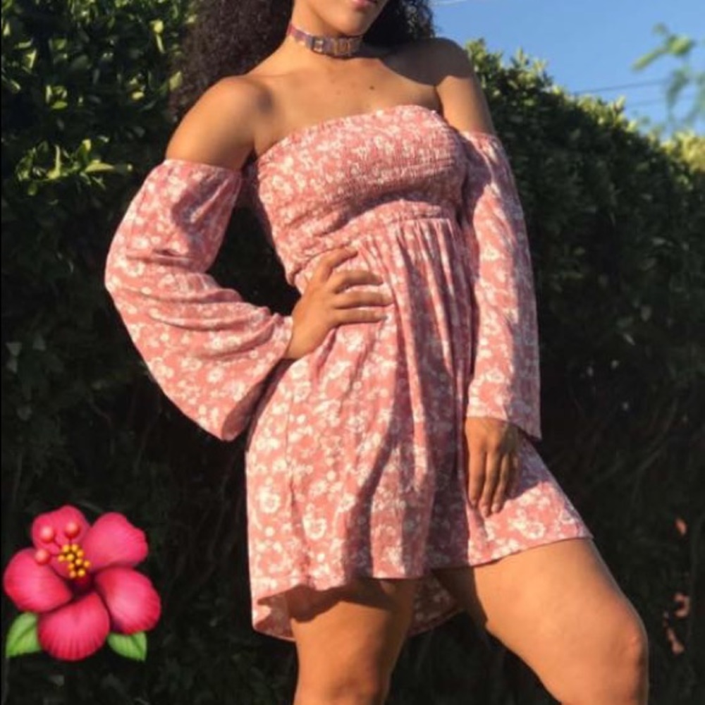 Cute Pink Floral Off-the-Shoulder Dress w/ straps